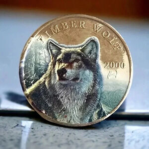 2000 Republic of Liberia $10 Colorized Timber Wolf Coin i